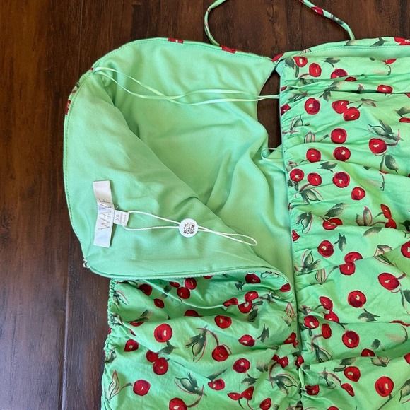 NWOT WAYF Noa Ruched Halter Mini Dress in Mint Cherry Julip - Picture 7 of 10